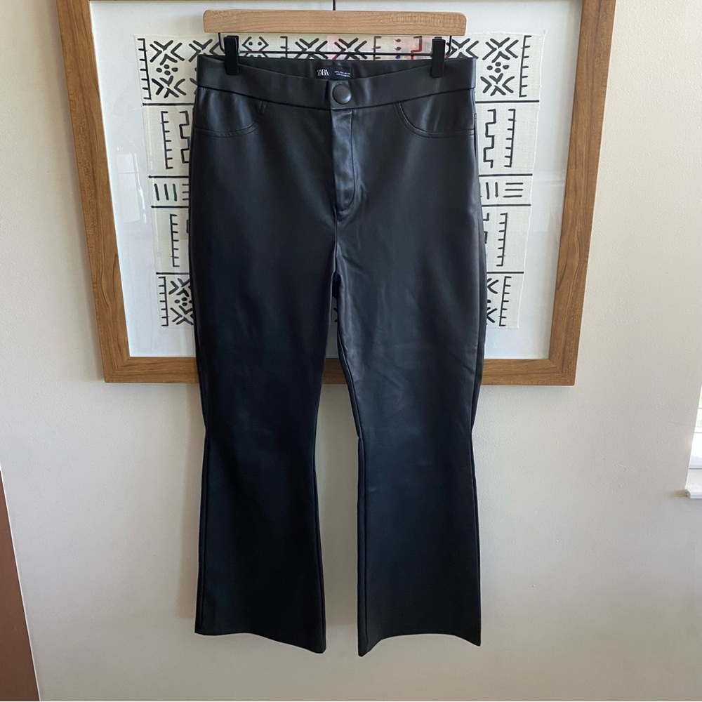 Zara Black Faux Leather Boot Cut Pants